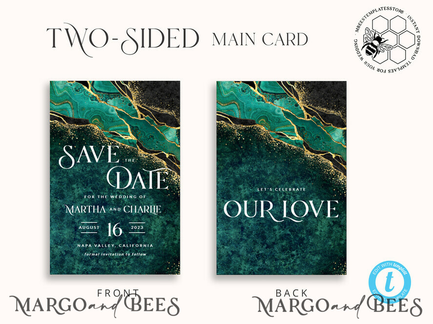 TEMPLETT save the date Sage Green save the date card template, Instant download Greenery Marble save the date card, Modern Garden save the date cards Set Printable, MrbG1