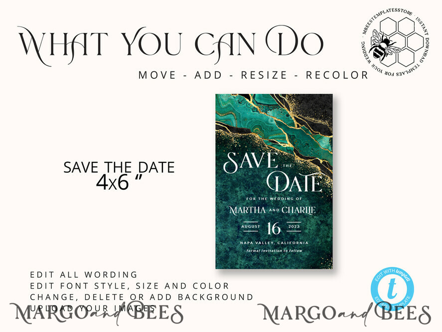 TEMPLETT save the date Sage Green save the date card template, Instant download Greenery Marble save the date card, Modern Garden save the date cards Set Printable, MrbG1