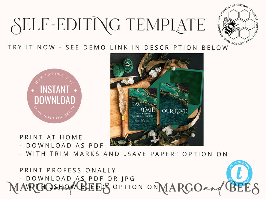 TEMPLETT save the date Sage Green save the date card template, Instant download Greenery Marble save the date card, Modern Garden save the date cards Set Printable, MrbG1