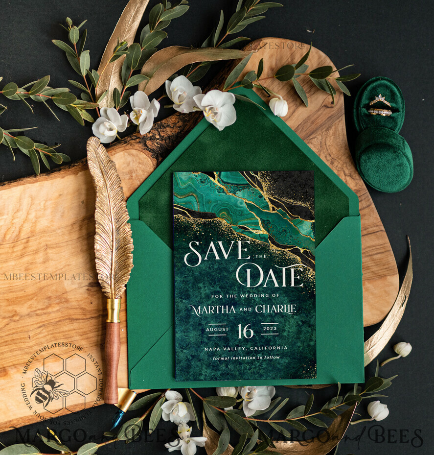 TEMPLETT save the date Sage Green save the date card template, Instant download Greenery Marble save the date card, Modern Garden save the date cards Set Printable, MrbG1