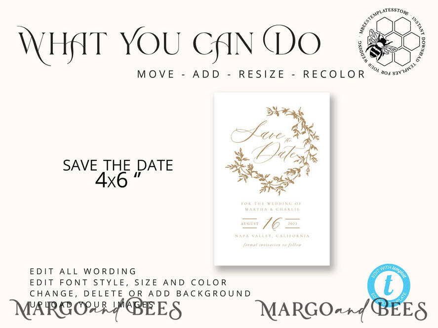 TEMPLETT save the date Boho save the date card template, Elegant Instant download save the date card, Rustic Cards Set Printable, Fine art Save Our Date, Ol1