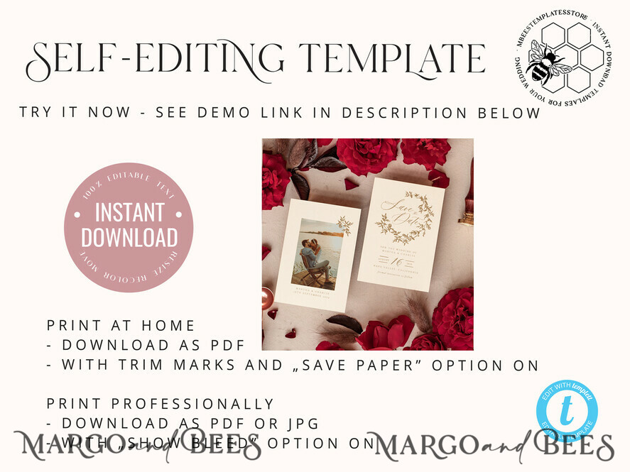TEMPLETT save the date Boho save the date card template, Elegant Instant download save the date card, Rustic Cards Set Printable, Fine art Save Our Date, Ol1