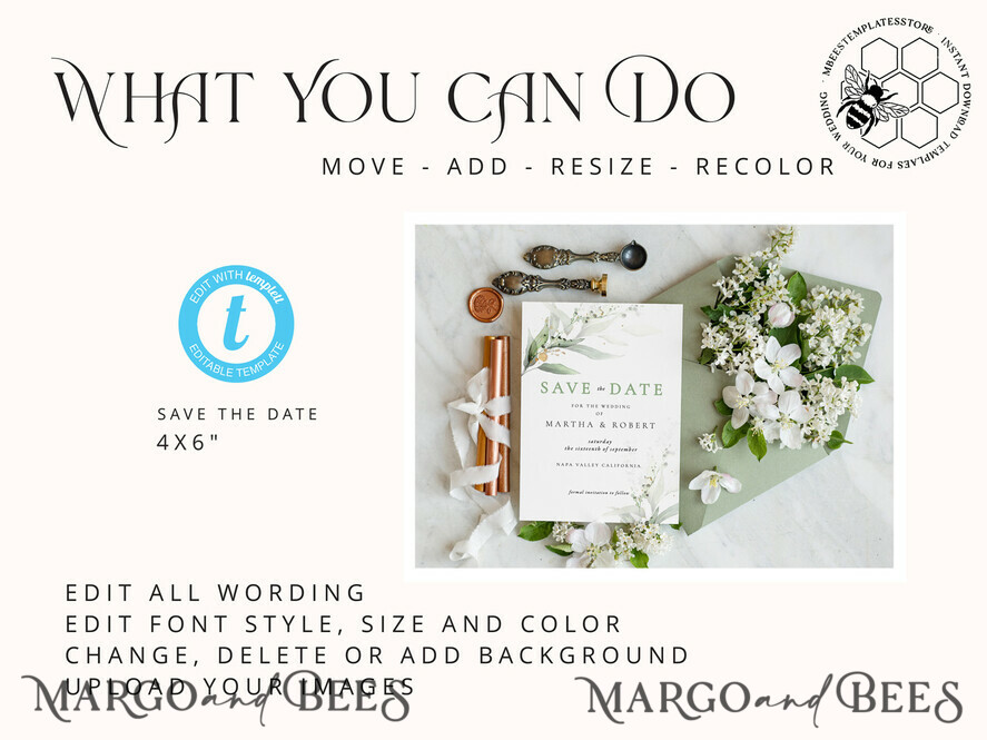 TEMPLETT save the date Sage Green save the date card template, Instant download Greenery save the date card , Modern Garden save the date cards Set Printable WSpr1