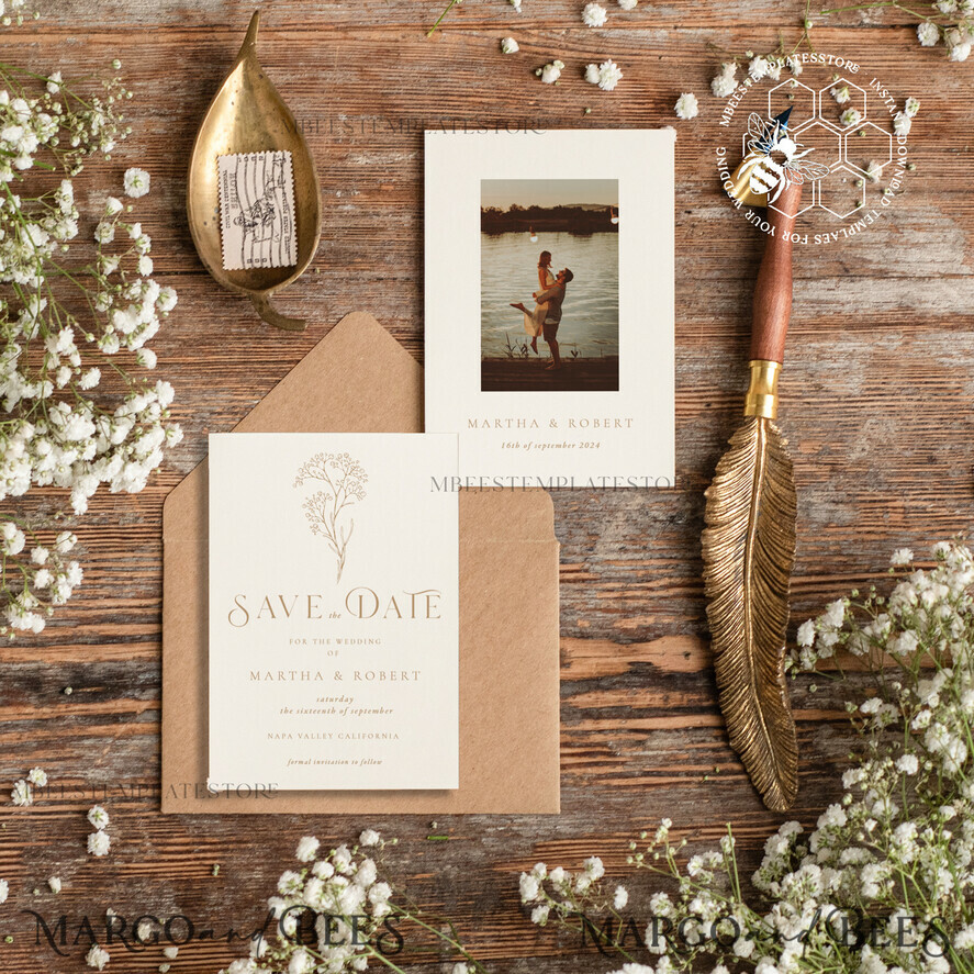 TEMPLETT save the date Boho save the date card template, Elegant Instant download save the date card, Rustic save the date cards Set Printable WGyp2