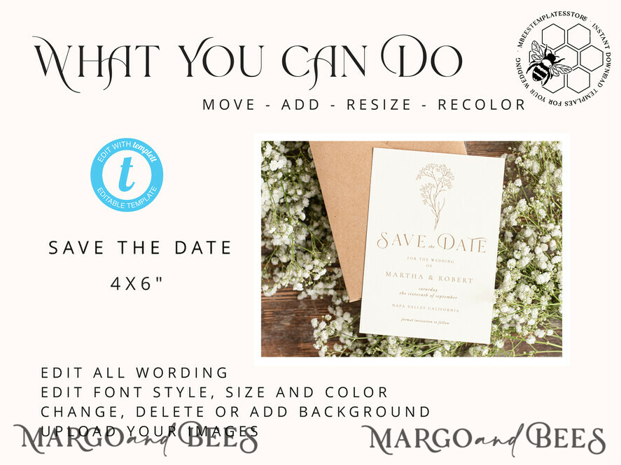 TEMPLETT save the date Boho save the date card template, Elegant Instant download save the date card, Rustic save the date cards Set Printable WGyp2