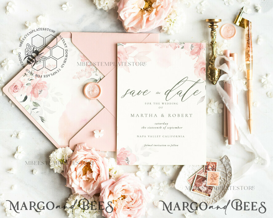 TEMPLETT save the date Romantic save the date card template, Instant download save the date card, Elegant save the date cards Set Printable WRom1