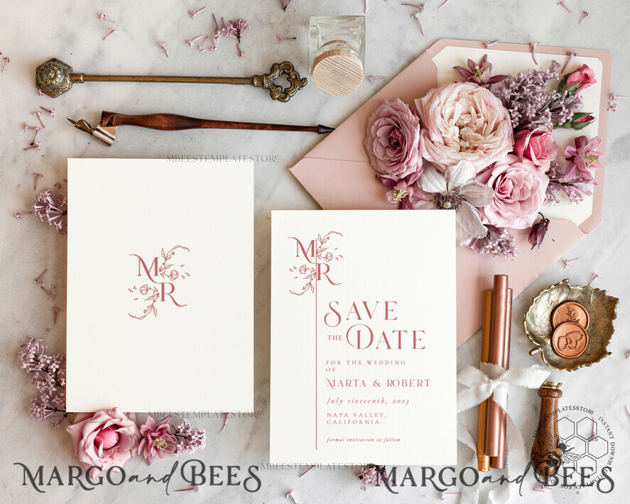 TEMPLETT save the date Romantic save the date card template, Instant download save the date card, minimalistic save the date cards Set Printable WMin1