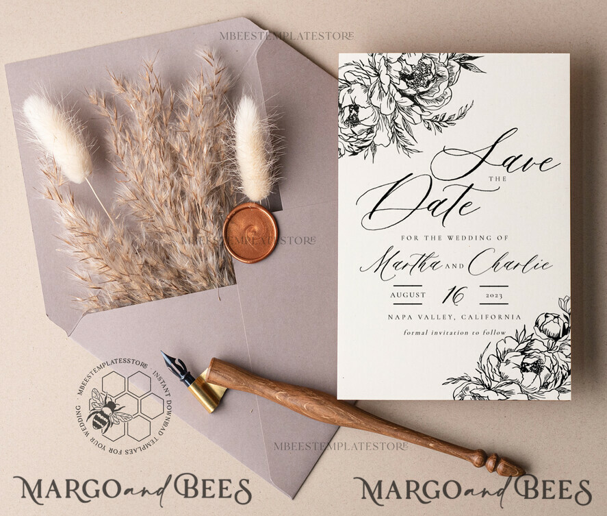 TEMPLETT save the date Boho save the date card template, Elegant Instant download save the date card, Rustic Cards Set Printable, Fine art Save Our Date