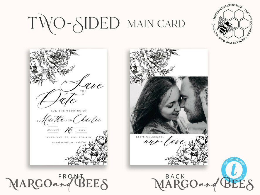 TEMPLETT save the date Boho save the date card template, Elegant Instant download save the date card, Rustic Cards Set Printable, Fine art Save Our Date