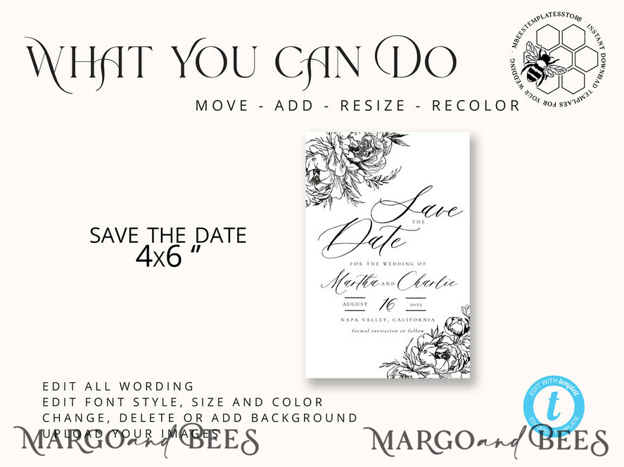 TEMPLETT save the date Boho save the date card template, Elegant Instant download save the date card, Rustic Cards Set Printable, Fine art Save Our Date