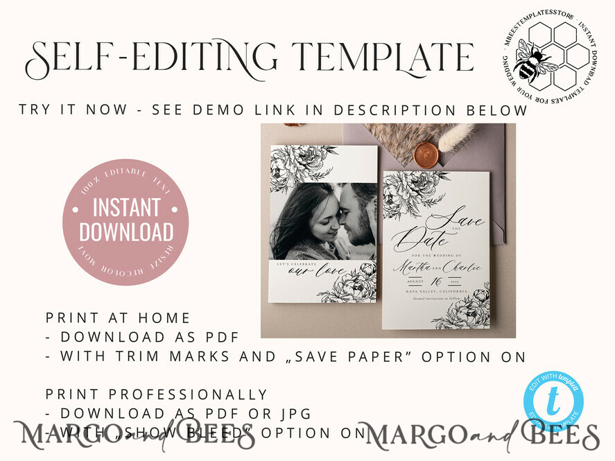 TEMPLETT save the date Boho save the date card template, Elegant Instant download save the date card, Rustic Cards Set Printable, Fine art Save Our Date
