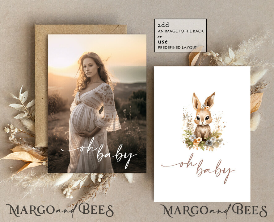 TEMPLETT baby shower Bunny Gender Neutral Baby Shower Invitation Template, Floral Bunny Instant Download Printable Invites Home Printing, Simple modern Card Set