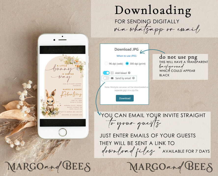 TEMPLETT baby shower Bunny Gender Neutral Baby Shower Invitation Template, Floral Bunny Instant Download Printable Invites Home Printing, Simple modern Card Set