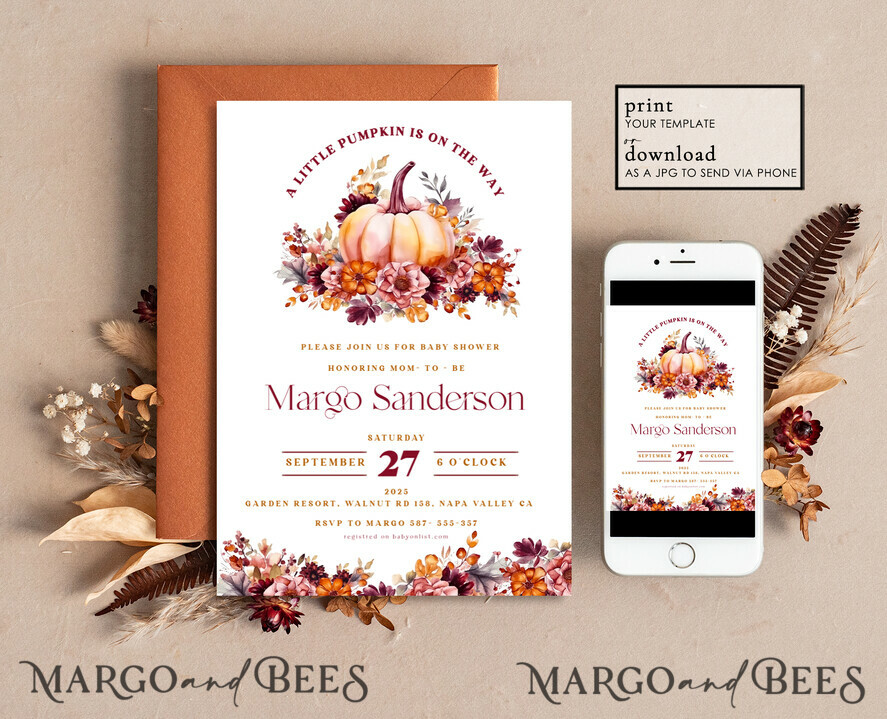 TEMPLETT baby shower Editable Fall Baby Shower Invitation Template Set Little Pumpkin is on the way Diapper Raffle Books Instant Download Invites Gender Neutral