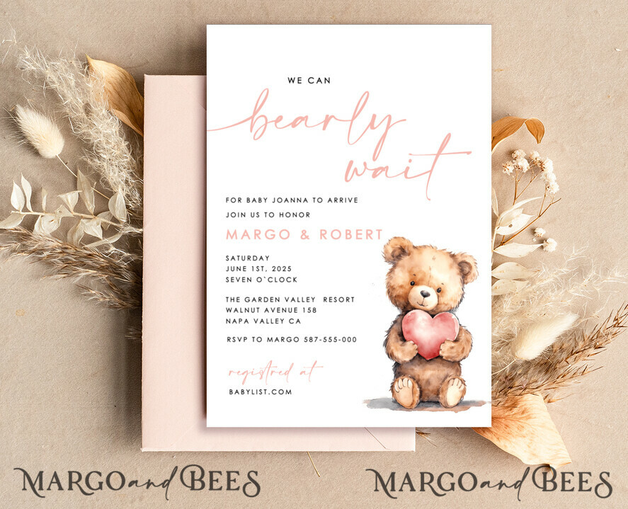 TEMPLETT baby shower Gender Neutral Teddy Bear Baby Boy Shower Invitation Template Set We Can Bearly Wait Diaper Raffle Books, Instant Download Editable Invites