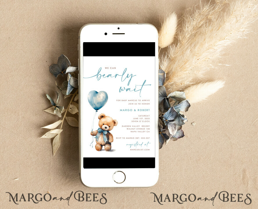 TEMPLETT baby shower Teddy Bear Baby Boy Shower Invitation Template Set We Can Bearly Wait Diaper Raffle Books, Instant Download Printable Invites Home Printing