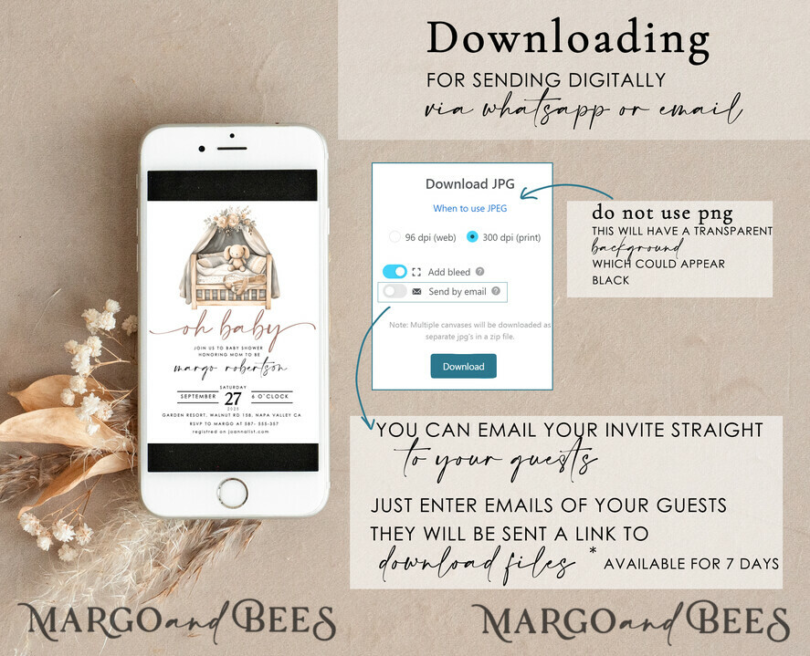 TEMPLETT baby shower Bunny Gender Neutral Baby Shower Invitation Template, Floral Crib Instant Download Printable Invites Home Printing, Simple modern Card Set