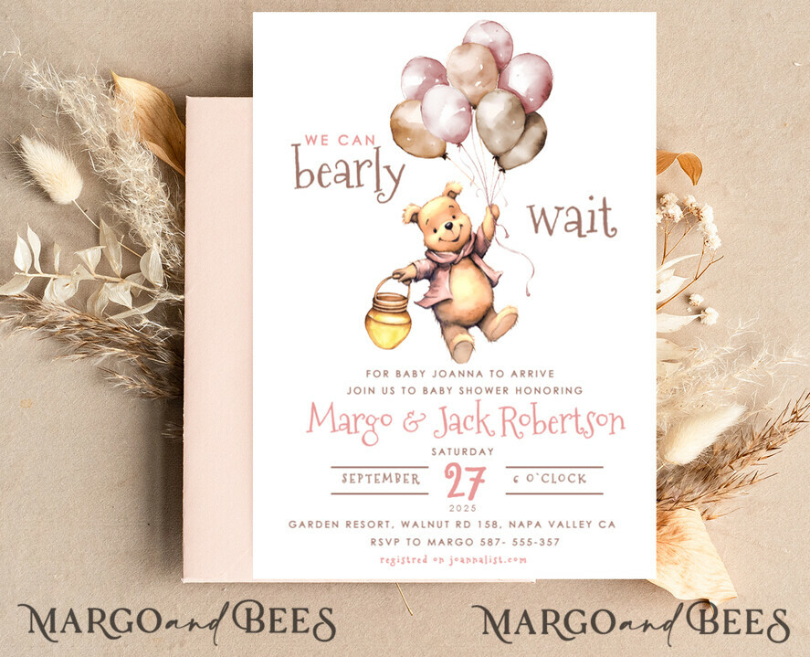 TEMPLETT baby shower Winnie Pooh Baby Shower Invitation Digital Template Set Hunny Fall, we can bearly wait Diaper Raffle Books Instant Download Printable Invite