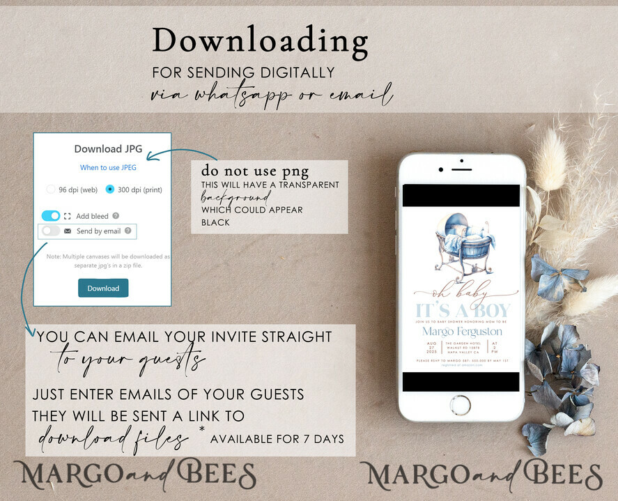 TEMPLETT baby shower Crib Baby Boy Shower Invitation Template Set Oh baby it\'s a boy crib Diapper Raffle Books Arch Instant Download Dusty Blue editable invite