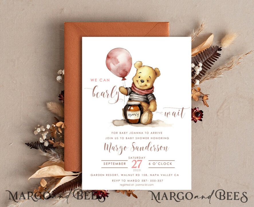 TEMPLETT baby shower Winnie Pooh Baby Shower Invitation Digital Template Set Hunny Fall, Gender Neutral Diaper Raffle Books Instant Download Printable Invite