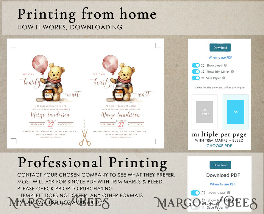 TEMPLETT baby shower Winnie Pooh Baby Shower Invitation Digital Template Set Hunny Fall, Gender Neutral Diaper Raffle Books Instant Download Printable Invite