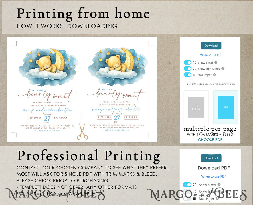 TEMPLETT baby shower Dusty Blue Teddy Bear Baby Boy Shower Invitation Template Set We Can Bearly Wait Diaper Raffle Books, Instant Download Printable Invites Home Printing