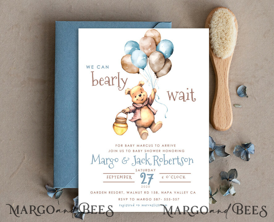 TEMPLETT baby shower Winnie Pooh Balloons Baby Shower Invitation Digital Template Hunny We can bearly wait Diaper Raffle Books Instant Download Printable Invite