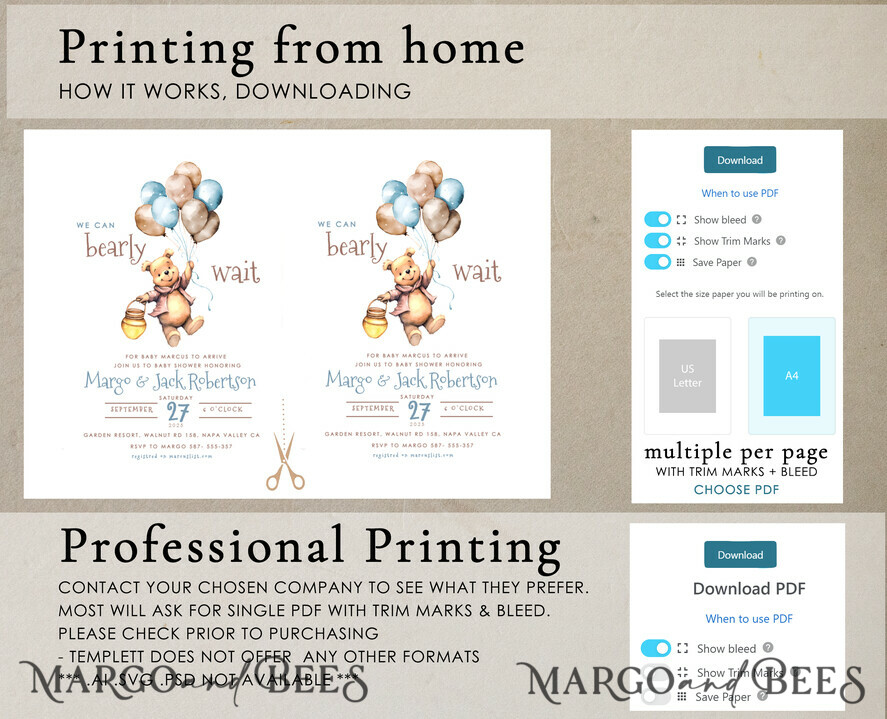 TEMPLETT baby shower Winnie Pooh Balloons Baby Shower Invitation Digital Template Hunny We can bearly wait Diaper Raffle Books Instant Download Printable Invite