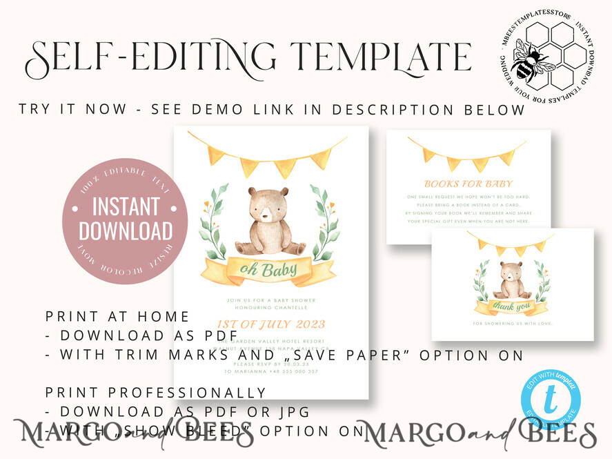 TEMPLETT baby shower Rustic Baby Shower InvitationTemplate, Instant Download Printable Invites Home Printing, Simple Boho baby Boy and girl shower Card Set