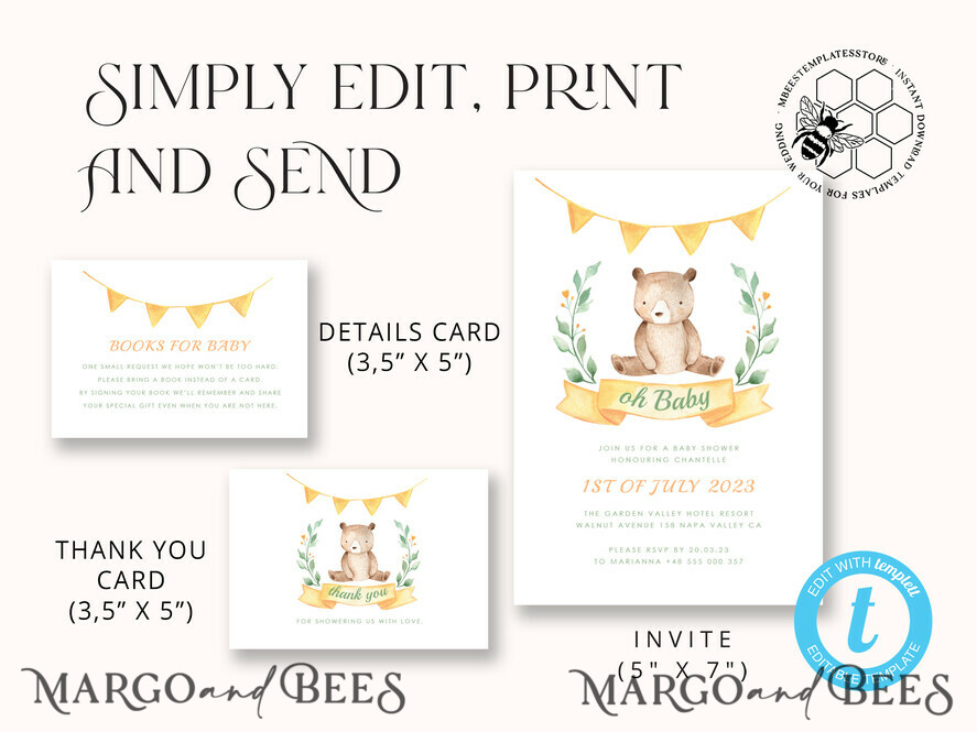 TEMPLETT baby shower Rustic Baby Shower InvitationTemplate, Instant Download Printable Invites Home Printing, Simple Boho baby Boy and girl shower Card Set