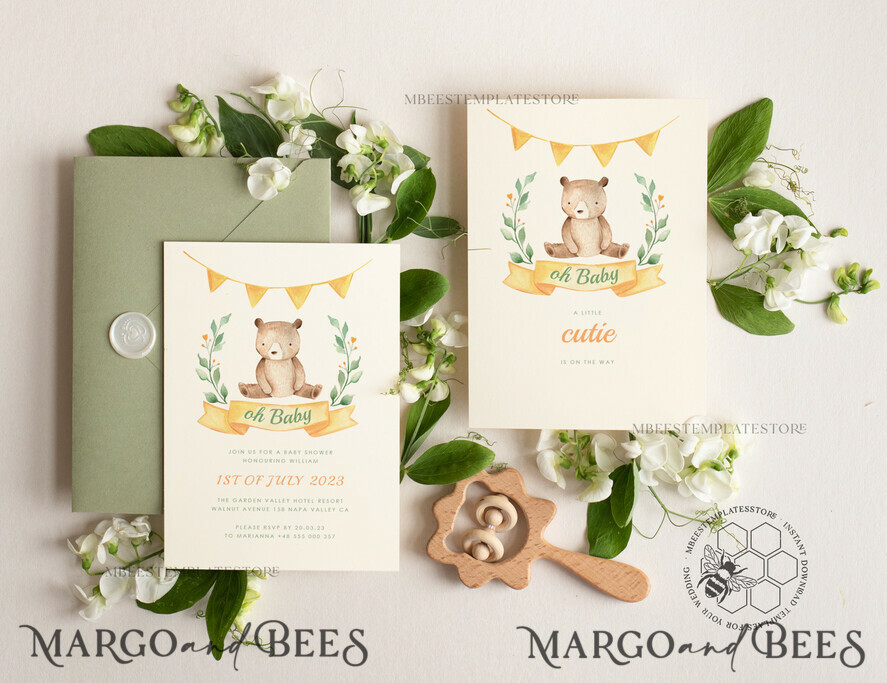 TEMPLETT baby shower Rustic Baby Shower InvitationTemplate, Instant Download Printable Invites Home Printing, Simple Boho baby Boy and girl shower Card Set