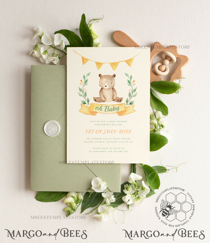 TEMPLETT baby shower Rustic Baby Shower InvitationTemplate, Instant Download Printable Invites Home Printing, Simple Boho baby Boy and girl shower Card Set