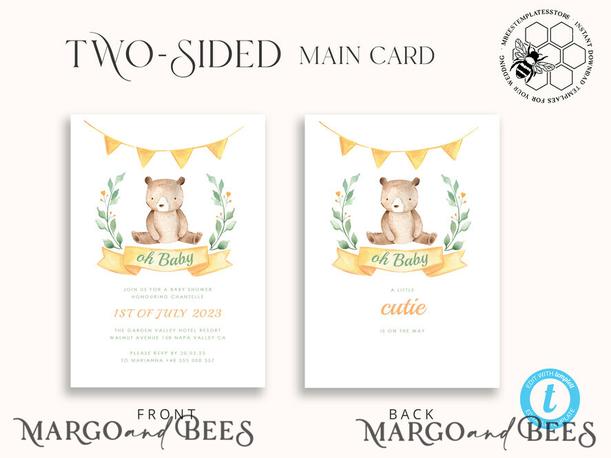 TEMPLETT baby shower Rustic Baby Shower InvitationTemplate, Instant Download Printable Invites Home Printing, Simple Boho baby Boy and girl shower Card Set