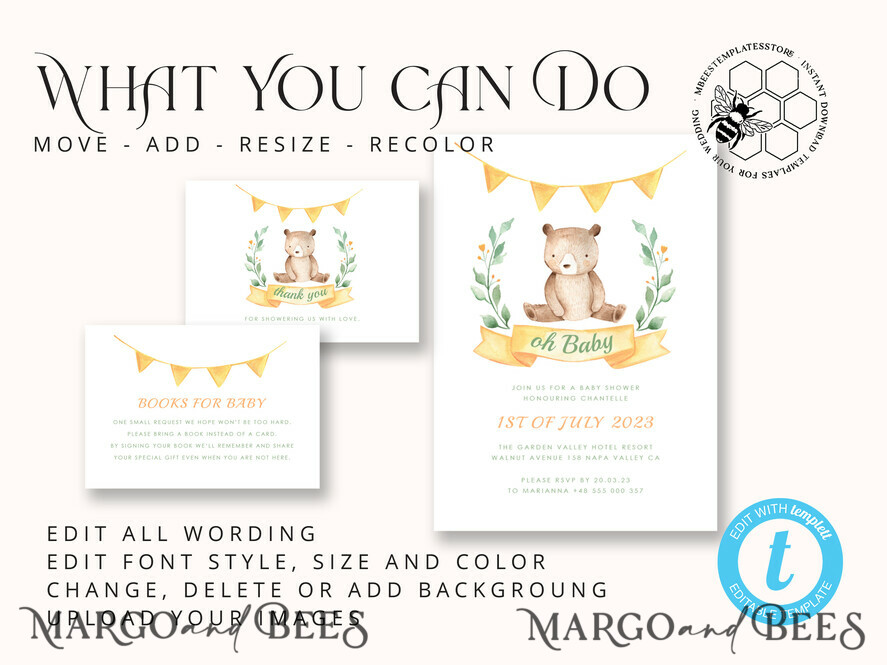 TEMPLETT baby shower Rustic Baby Shower InvitationTemplate, Instant Download Printable Invites Home Printing, Simple Boho baby Boy and girl shower Card Set