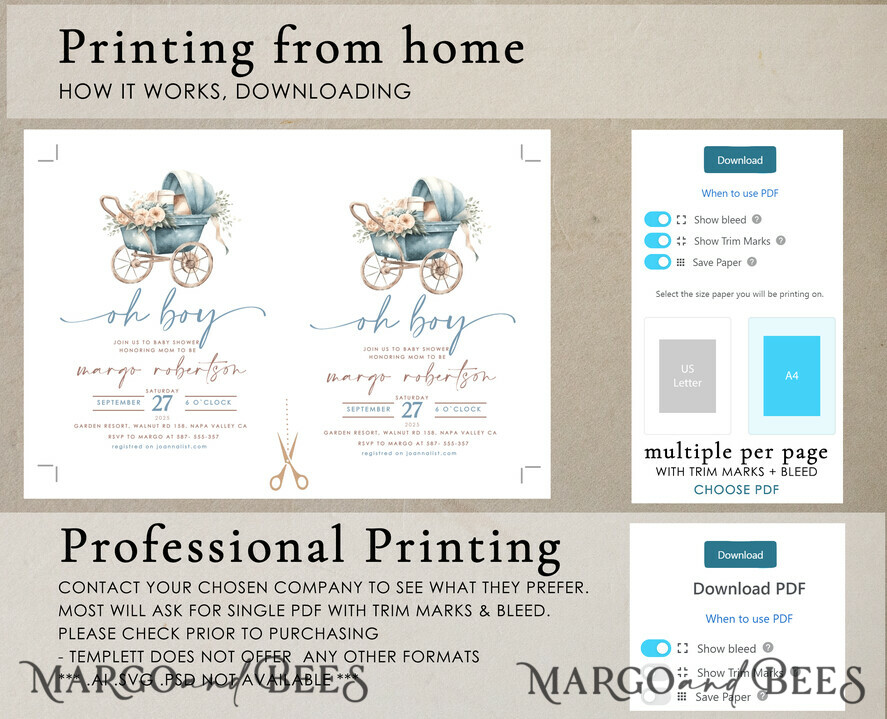 TEMPLETT baby shower Stroller Baby Boy Shower Invitation Template Set Oh boy is on the way Diapper Raffle Books Arch Instant Download Dusty Blue editable invite