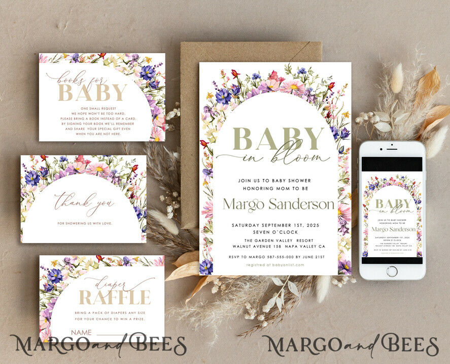 TEMPLETT baby shower Floral Gender Neutral Baby Shower Invitation Template, Instant Download Printable Invites Home Printing, Simple modern baby shower Card Set