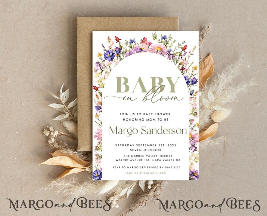 TEMPLETT baby shower Floral Gender Neutral Baby Shower Invitation Template, Instant Download Printable Invites Home Printing, Simple modern baby shower Card Set