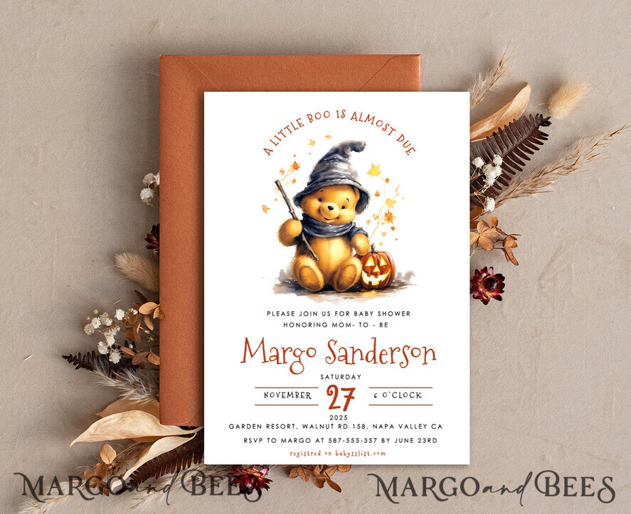 TEMPLETT baby shower Winnie Pooh Baby Shower Invitation Digital Template Set Halloween Fall, Gender Neutral Diaper Raffle Books Instant Download Printable Invite