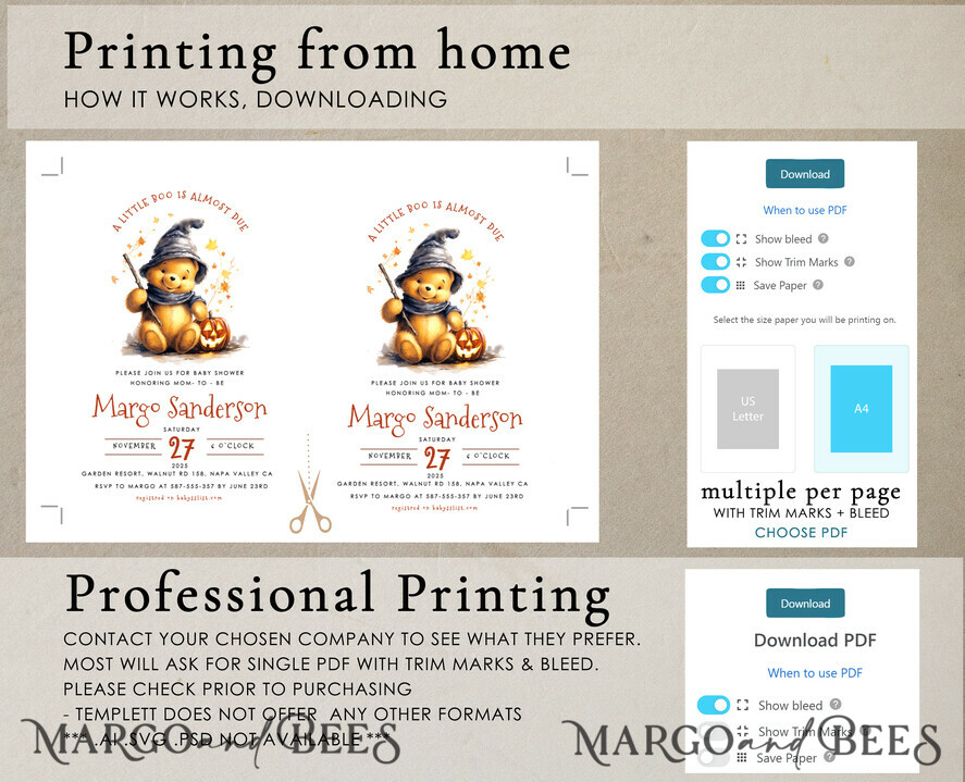 TEMPLETT baby shower Winnie Pooh Baby Shower Invitation Digital Template Set Halloween Fall, Gender Neutral Diaper Raffle Books Instant Download Printable Invite
