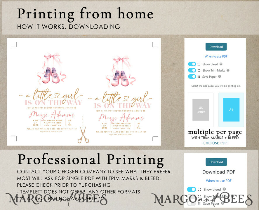 TEMPLETT baby shower Ballerina Baby Girl Shower Invitation Template Set Little girl on the way Diapper Raffle Books Instant Download Blush Pink editable invite