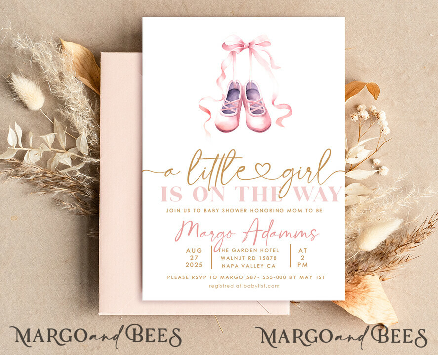 TEMPLETT baby shower Ballerina Baby Girl Shower Invitation Template Set Little girl on the way Diapper Raffle Books Instant Download Blush Pink editable invite