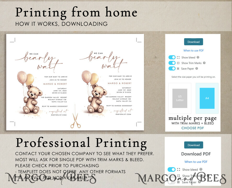 TEMPLETT baby shower Gender Neutral Teddy Bear Baby Shower Invitation Template Set We Can Bearly Wait Diaper Raffle Books, Instant Download Editable Invites