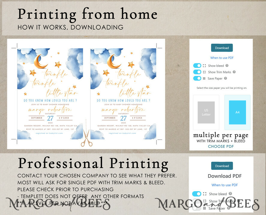 TEMPLETT baby shower Editable Twinkle Little Star Baby Boy Shower Invitation Template, Moon Stars Blue Invite Instant Download Wait Diaper Raffle Books Invites