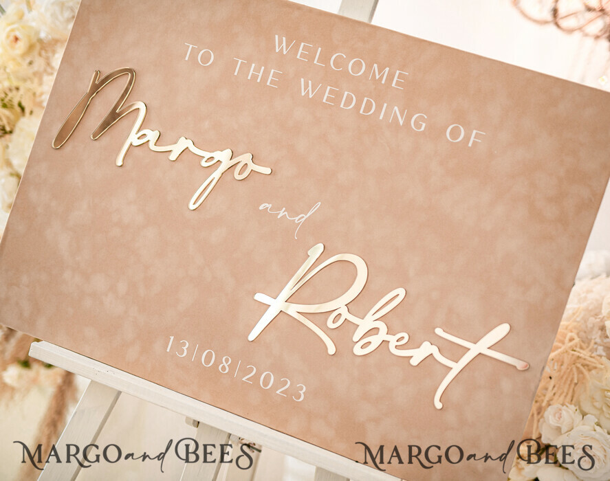 TABLE PLANS AND WEDDING WELCOME SIGNS plexi gold / velvet Luxury Velvet beige Wedding Welcome Sign, Golden Wedding Decor, Personalised Wedding Sign, Wedding Gift, Welcome Wedding Board BpPXSet