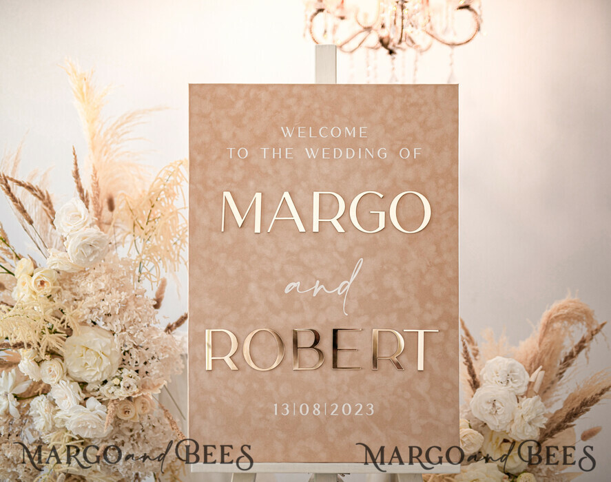 TABLE PLANS AND WEDDING WELCOME SIGNS plexi gold / velvet Luxury Velvet beige Wedding Welcome Sign, Golden Wedding Decor, Personalised Wedding Sign, Wedding Gift, Welcome Wedding Board BpPXSet
