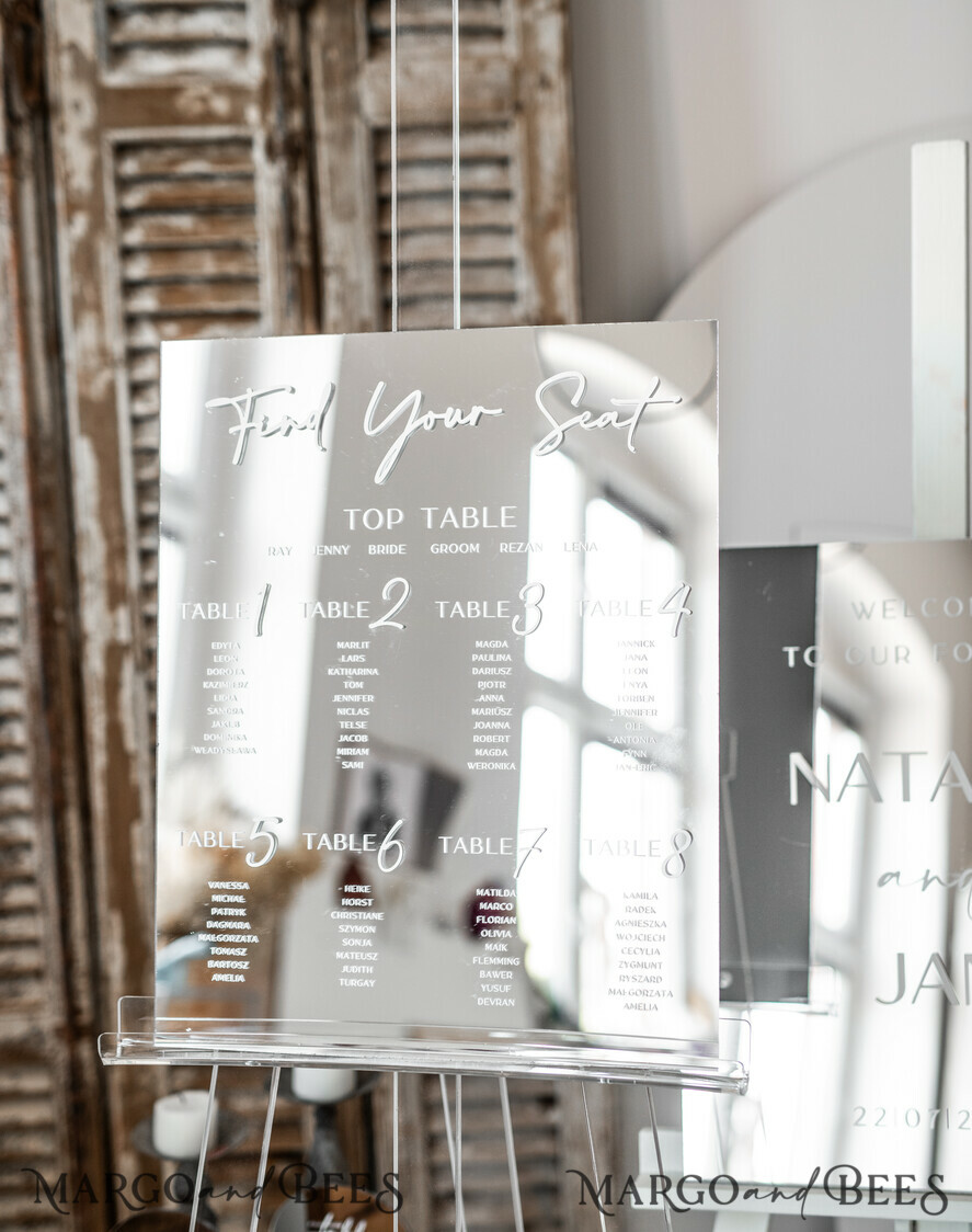 TABLE PLANS AND WEDDING WELCOME SIGNS plexi gold / velvet Silver Mirror Seating Chart Sign, 3d Elegant Find Your Seat - Seating Plan, Luxury Wedding Table Plan, Mirror Wedding Decoration - Golden Reception Signage - Custom Ceremony Sign