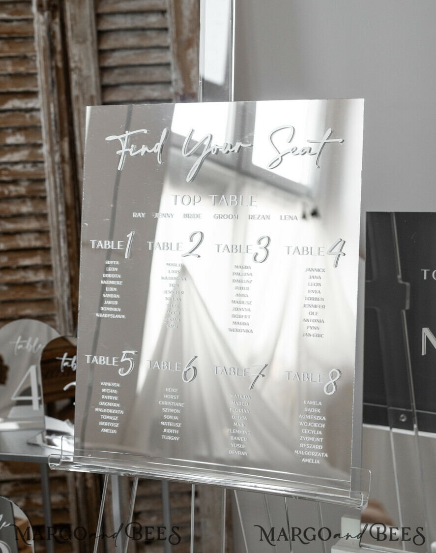 TABLE PLANS AND WEDDING WELCOME SIGNS plexi gold / velvet Silver Mirror Seating Chart Sign, 3d Elegant Find Your Seat - Seating Plan, Luxury Wedding Table Plan, Mirror Wedding Decoration - Golden Reception Signage - Custom Ceremony Sign
