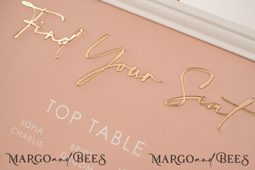 TABLE PLANS AND WEDDING WELCOME SIGNS plexi gold / velvet Blush and Gold Modern Acrylic Seating Chart, 3d Elegant Find Your Seat - Seating Plan , Wedding Table Plan in White Frame, Wedding Decoration with golden letters - Reception Signage - Custom Ceremony Sign BpPXSet