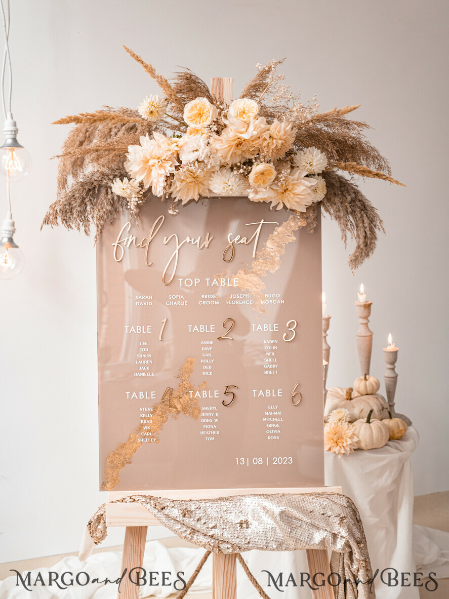 TABLE PLANS AND WEDDING WELCOME SIGNS plexi gold / velvet Elegant Clear wedding Set acrylic Find your seat , Personalized Wedding Beige Table Plan, acrylic clear Tan transparent and Gold Modern clear transparent Seating Chart, 3d Elegant Find Your Seat - Seating Plan , Golden Luxury Wedding Table Plan, Wedding Decoration with golden letters - Golden Reception Signage - Custom Tan Ceremony Sign
