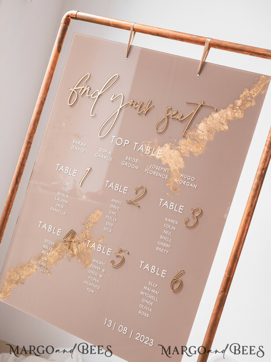 TABLE PLANS AND WEDDING WELCOME SIGNS plexi gold / velvet Elegant Clear wedding Set acrylic Find your seat , Personalized Wedding Beige Table Plan, acrylic clear Tan transparent and Gold Modern clear transparent Seating Chart, 3d Elegant Find Your Seat - Seating Plan , Golden Luxury Wedding Table Plan, Wedding Decoration with golden letters - Golden Reception Signage - Custom Tan Ceremony Sign